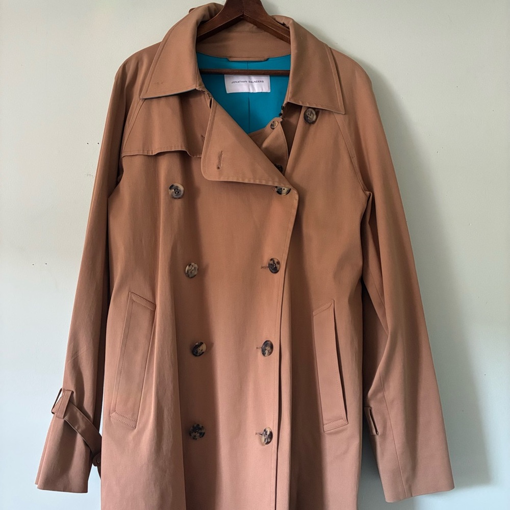 Jonathan Saunders England Classic Tan Double-Breasted Blue Collar Trench Coat